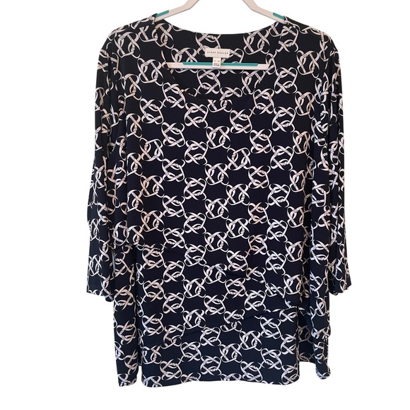 Susan Graver 3X Liquid Knit Layered Tunic Top Midnight Blue White Link Print - Picture 1 of 7